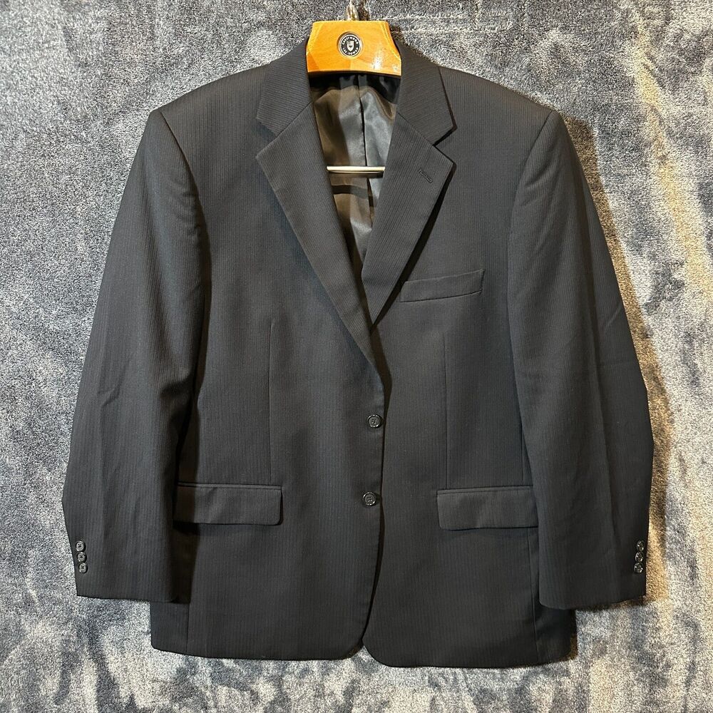 Vintage Sport Coat Mens 44R Wool Black Blazer Jacket Petrocelli Formal Business